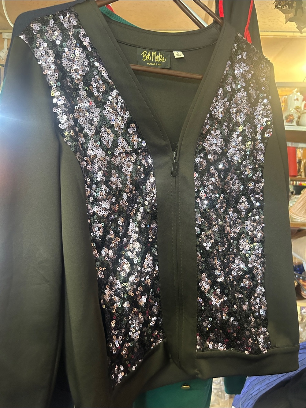 Bob Mackie Black Jacket with Iridescent Sequin Panels